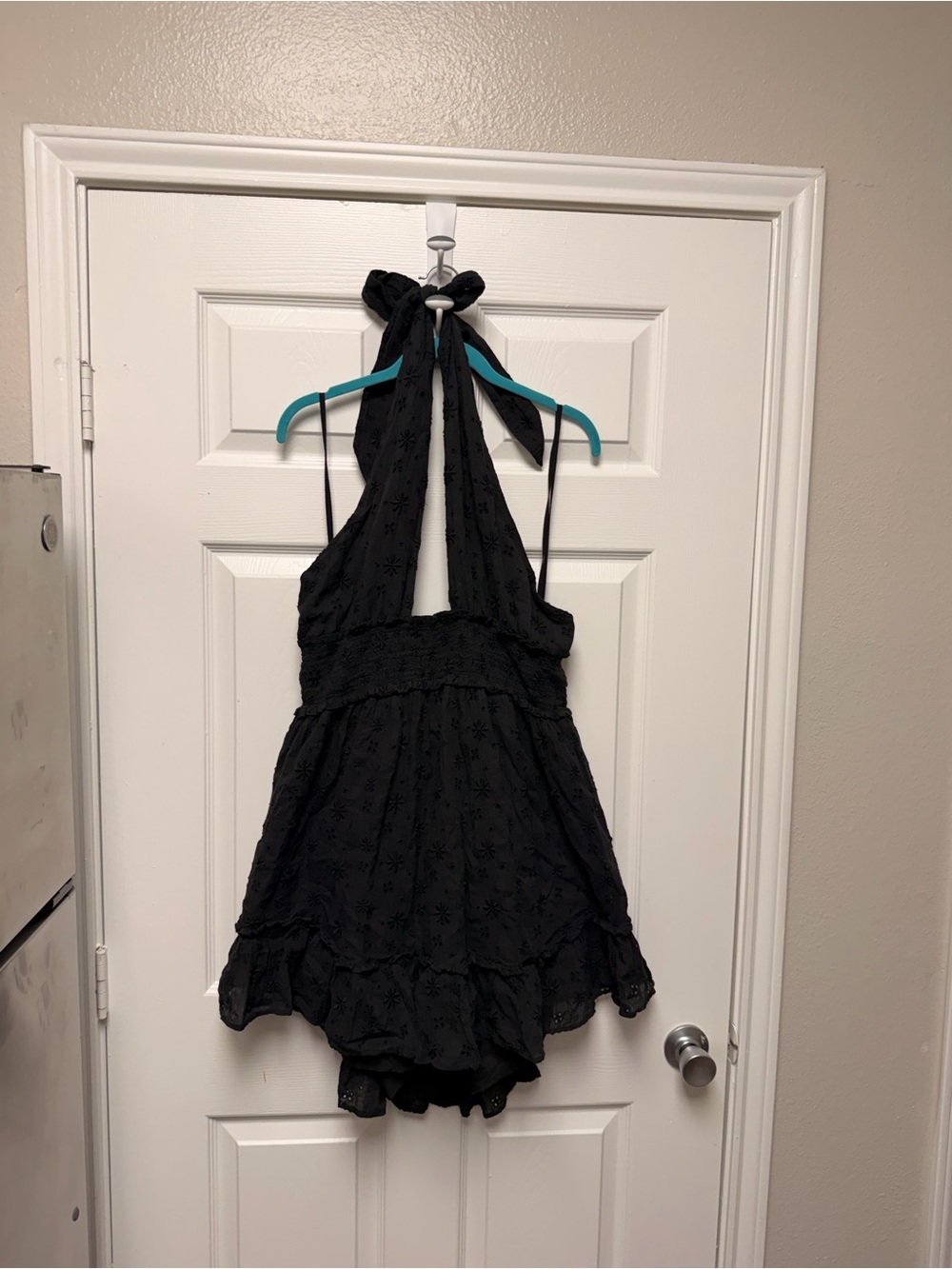 Aerie Black Halter Dress with Eyelet Detail
